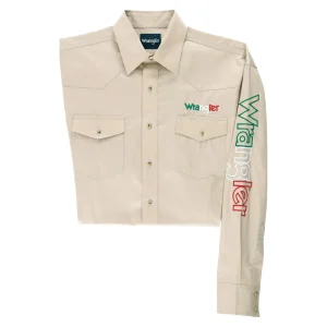 Long Sleeve Logo Tan Western Shirt