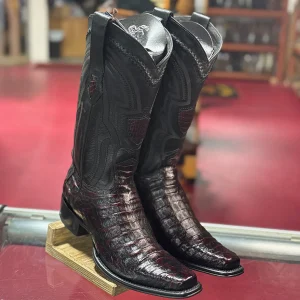 Black Cherry Caiman Western Boots Narrow Square Toe