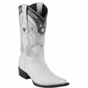 Wild West White Caiman Tail Pointy Cowboy Boots