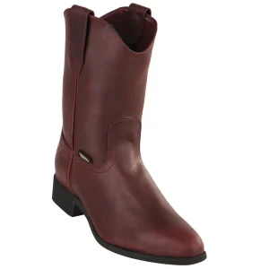 Burgundy Leather Pull On Roper Work Boots Grasso H522