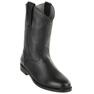 Black Deer Leather Pull On Roper Boots Soft Toe H53