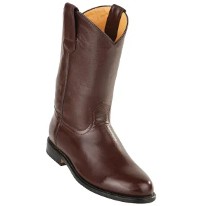 Brown Deer Leather Pull On Roper Boots Soft Toe H53