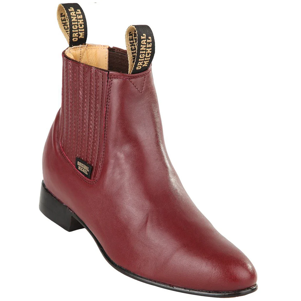 Men's Burgundy Deer Leather Botines Charros H61