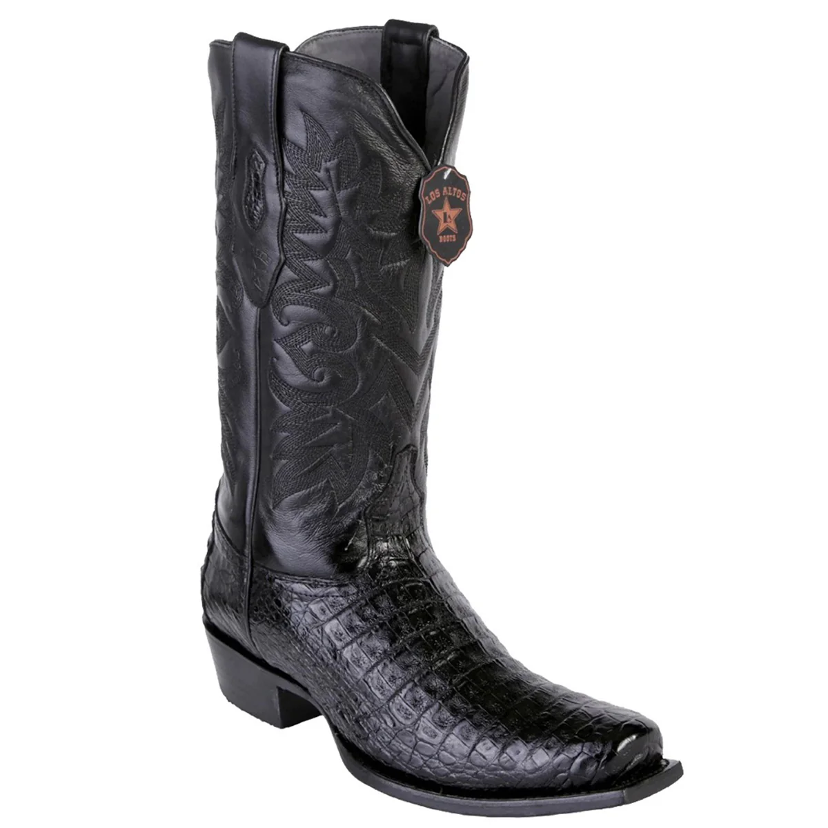 Black Caiman Square Toe Boots