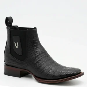 Black Caiman Chelsea Square Toe Boots