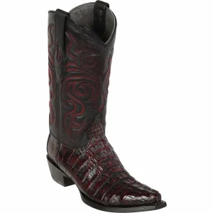 Black Cherry Caiman Tail Snip Toe Western Boots