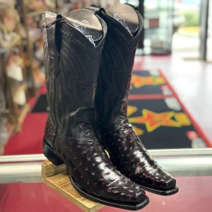 Black Cherry Ostrich Western Boots Narrow Square Toe