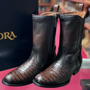 Chocolate Round Toe Alligator Boots