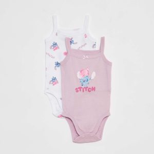 Lot de 2 bodies à fines bretelles 'Stitch' BLANC