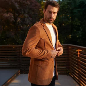 Men's Camel Double Button Blazer