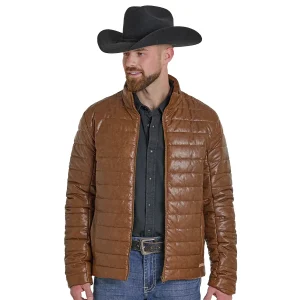 Distressed Faux Leather Puffer Jacket