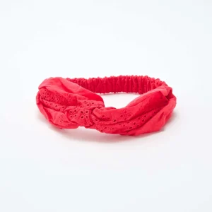 Bandeau cheveux en broderie anglaise ROUGE
