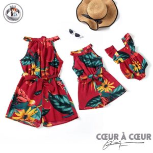 ++Combishort Mère Fille Tropical Rouge