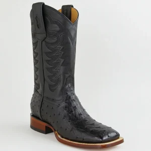 Black Ostrich Extra Wide Square Toe Boots
