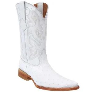 White Ostrich Print Western Boots Pointy Toe