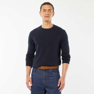 Pull uni à col rond BLEU MARINE