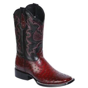 Black Cherry Ostrich Print Square Toe Western Boot