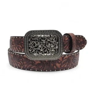 Brown Tooled Design Cowgirl Belt