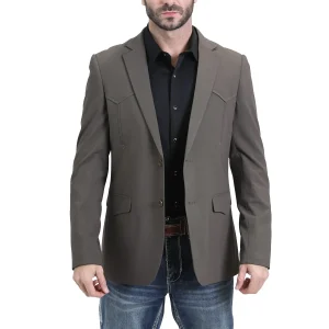 Men's Double Button Dark Brown Western Blazer