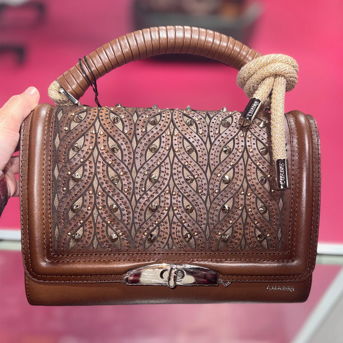 Brown Crystal Woven Bag – Image 4