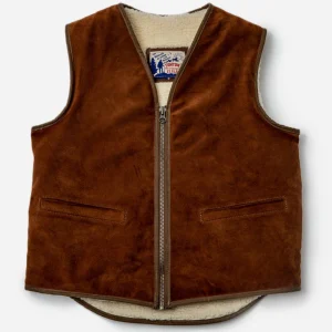 Le gilet «Léon» en peau retournée brun fauve