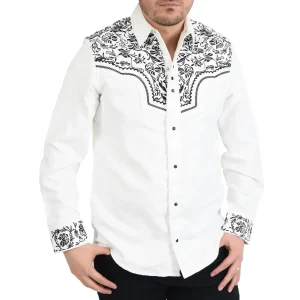 Floral Embroidered White Western Shirts